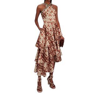 NWT Autumn Adeigbo Signy Dress Abstract Printed Tiered Midi Sleeveless  Size 6
